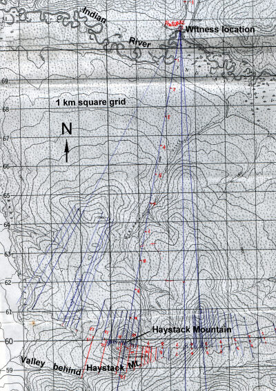 Map showing how the geometry of Haystack Mountain and the valley behind it was obtained.