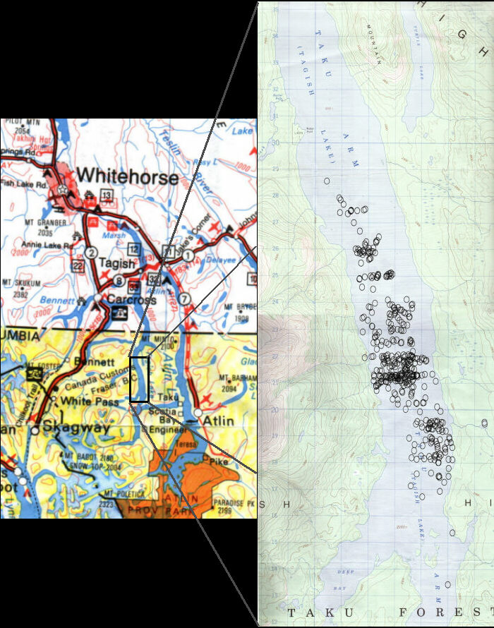 Map of Meteorite Impact Sites on Tagish Lake