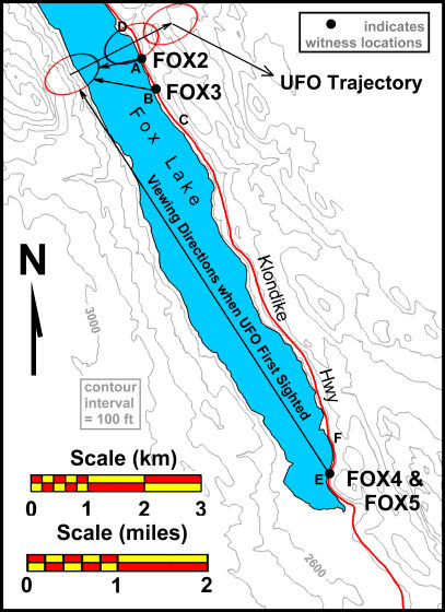 Map of Viewing Directions, UFO at Fox lake